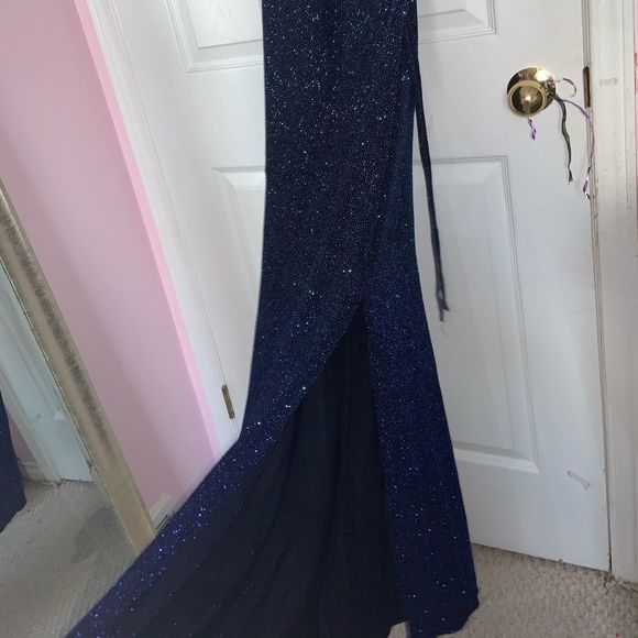 Elegant One Shoulder Long Blue Dress - Picture 11 of 16
